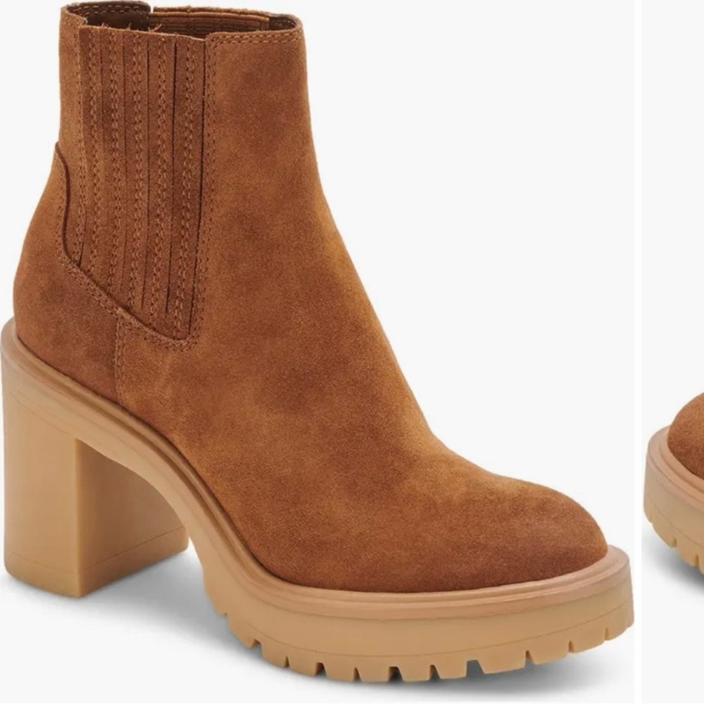 Dolce vita Brown Chunky Heel Ankle Boots suede 8 caster H2O waterproof camel